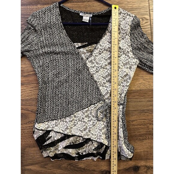 Alberto Makali Small Boho Lace Knit Wrap Top High Low 3/4 Sleeve Art to Wear - Picture 7 of 7